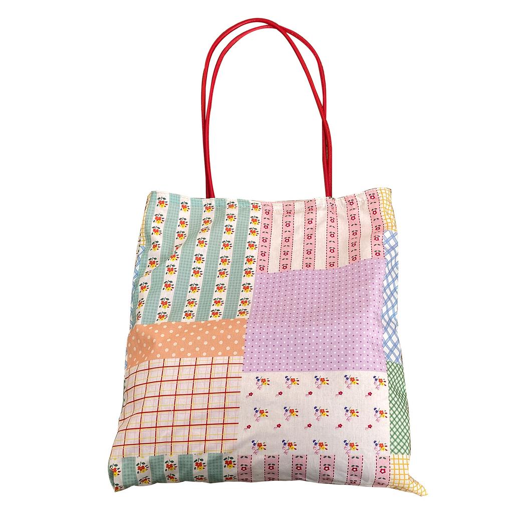 Spring New Korean Style Floral Double-Sided Shoulder Bag for Women Fresh Travel Canvas Tote Handbag