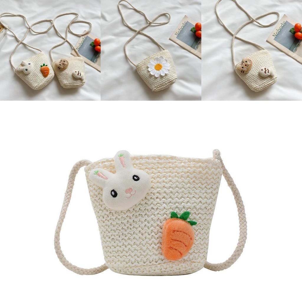 Adorable Cartoon Princess Childrens Bag Lightweight Breathable Woven Shoulder Purse For Girls With Bunny Design