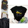 Stylish Women Floral Daisy Printed Basic T-shirt Versatile Short Sleeve Blouse For Casual Wear