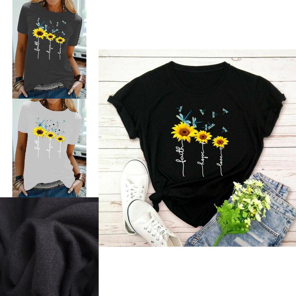 Stylish Women Floral Daisy Printed Basic T-shirt Versatile Short Sleeve Blouse For Casual Wear