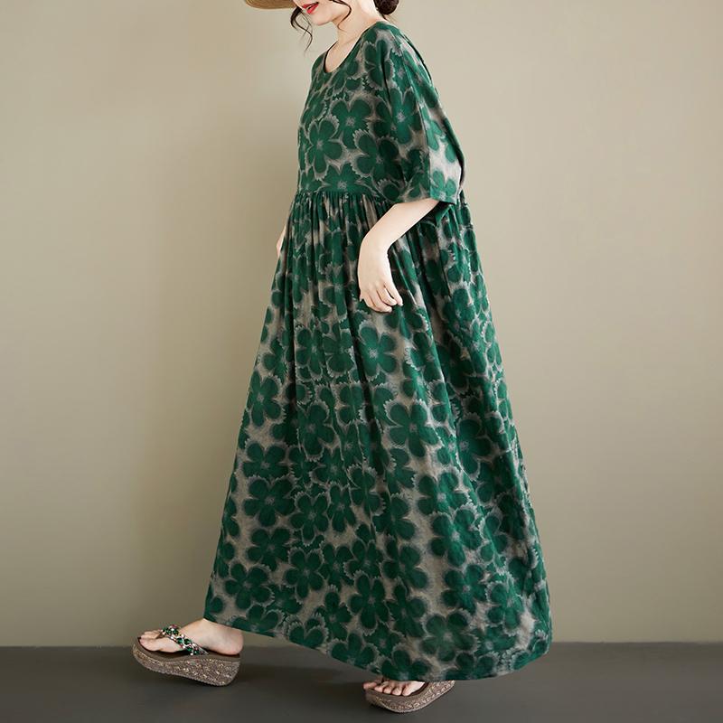 DIMANAF New 2026 Summer Women Plus Size Vintage Lady Long Dress Loose Oversize Maxi Floral Print Cotton Beach Dresses