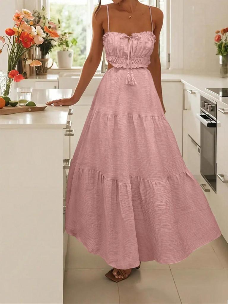 European and American Women's Clothing New Sleeveless Solid Color Suspender Long Dress Seaside Vacation Dress