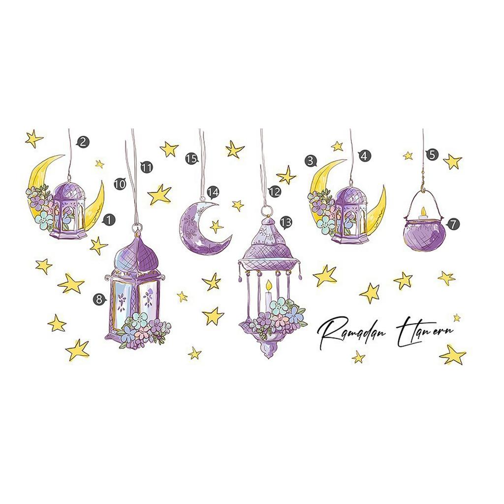 Ramadan Wall Stickers Moon Star Lantern DIY Wall Decal Ramadan Decoration For Home Decor Islamic Muslim Mural Eid Mubarak