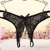 Koreańskie koronkowe przezroczyste stringi bez krocza: Seksowne, niskie w pasie, przewiewne, urocze siateczki z kokardką.
