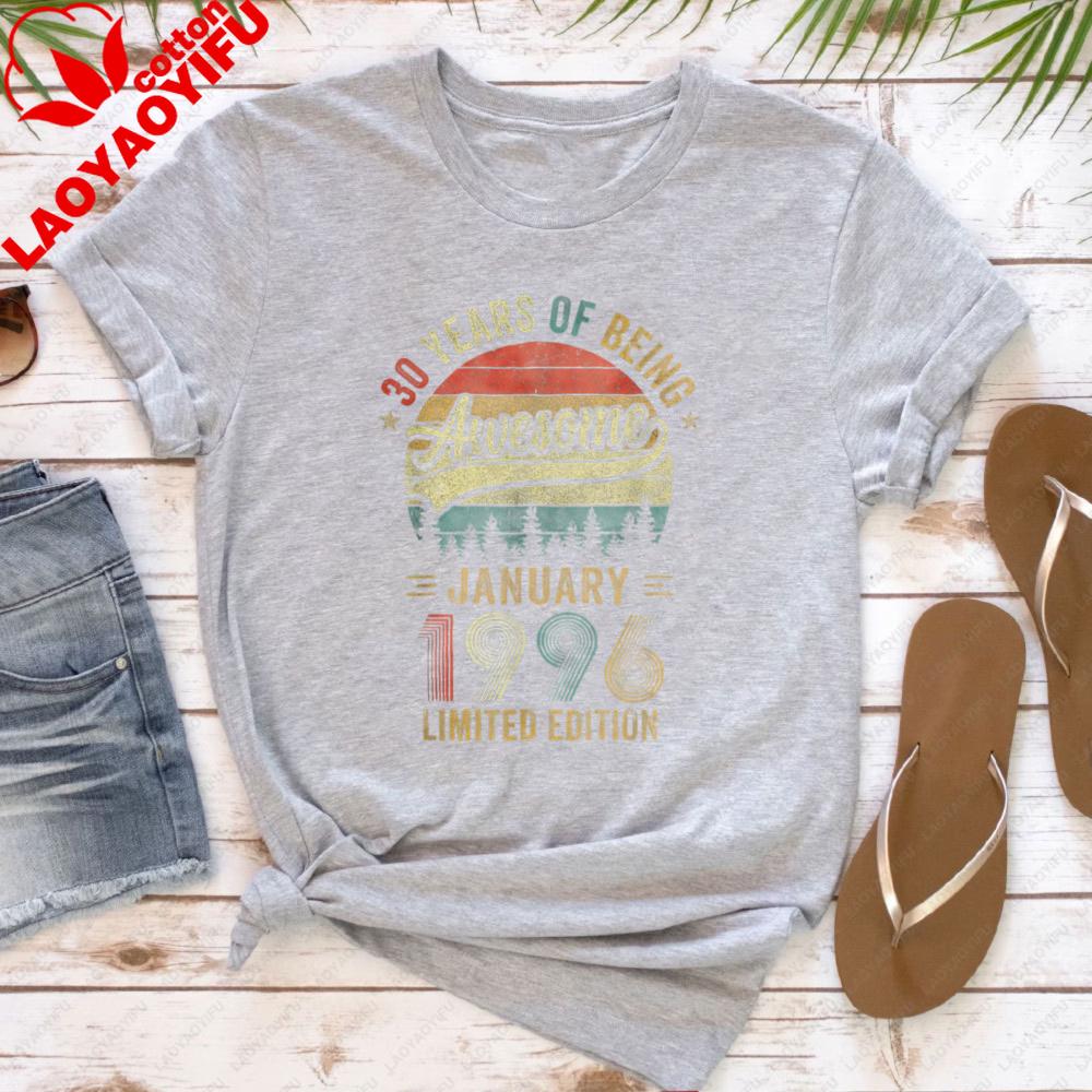 Vintage January 1996 T Shirt Unisex Women 30 Years of Being Awesome Limited Edition 30th Birthday Gift Forest Graphic Tee