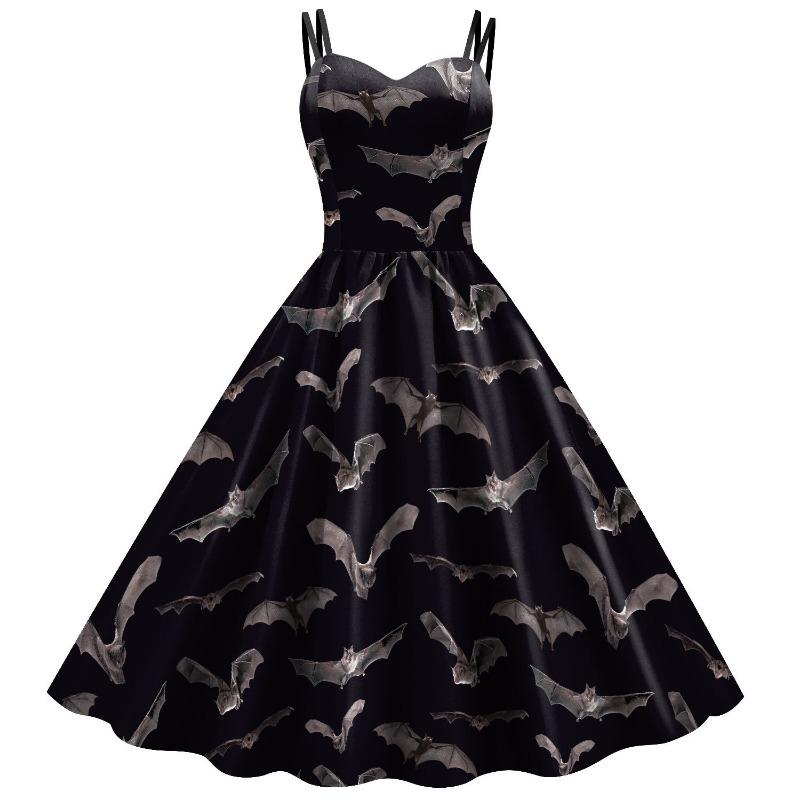 Women's Skirt Women's Halloween New Suspender Skull Head Spider Web Digital Printing Dress