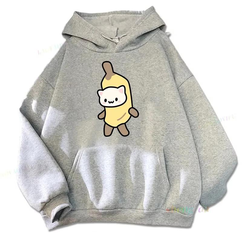 Langärmliger lustiger Bananenkatzen-Print Hoodie Harajuku Sweatshirts Streetwear Kängurutaschen-Hoodie Ästhetische Kleidung