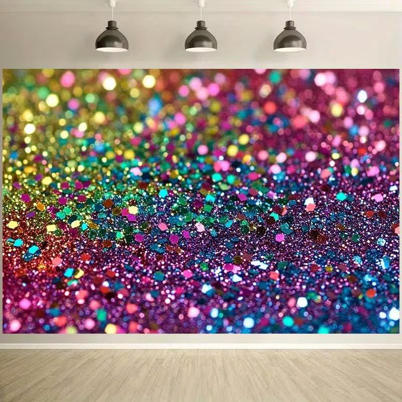 Sfondo Fotográfico Glitter Arcobaleno 2D Scintillio Colorato Sfondo per Feste