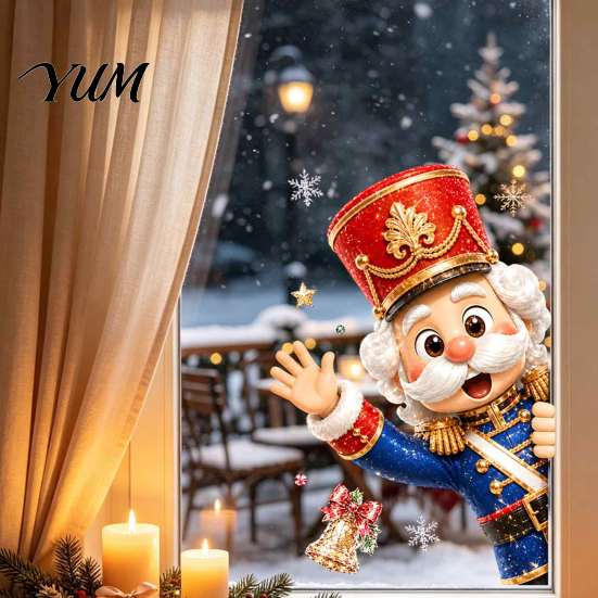 Transparent Decorative Stickers Christmas Static Window Clings, Removable Glass Decals, Snowman Santa Reindeer Nutcracker Glue Free Film with