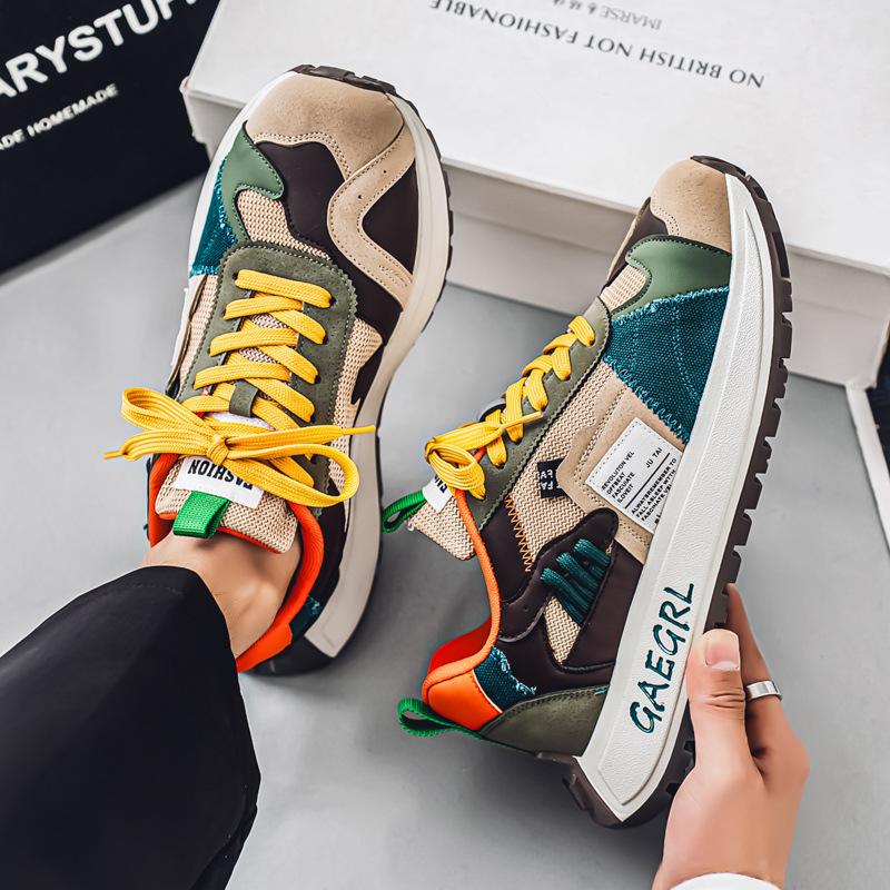 Men's shoes spring and summer new platform dad shoes men's trend color matching low-top sports and leisure shoes mesh breathable shoes