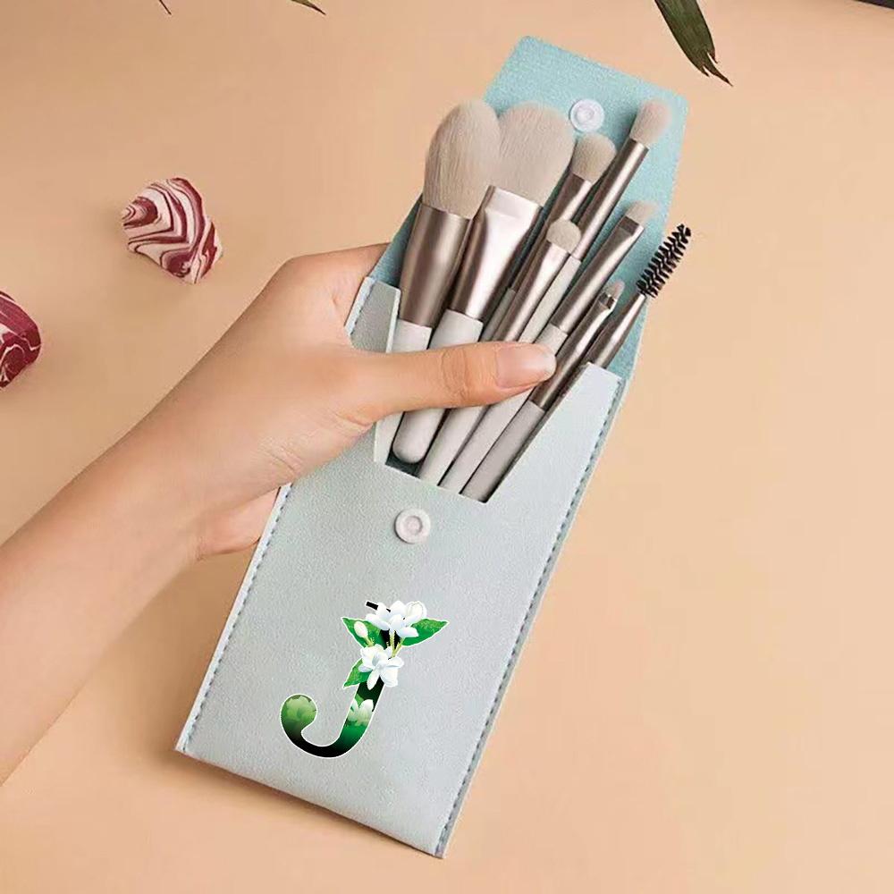 8pcs Travel Makeup Brush Case Kit Travel and Daily Use Beauty Set Blending Beauty Tool Bag Flower Color 26 Letters Pattern