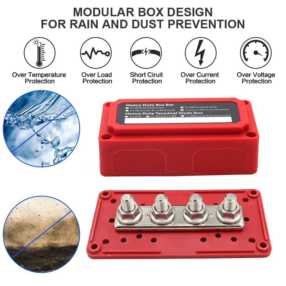 300A 48V DC Busbar Box 4/12 Terminal M10/M6 Studs Bus Bar Power Distribution Block Bus Bar for Car RV Truck Marine Boat Vehicles
