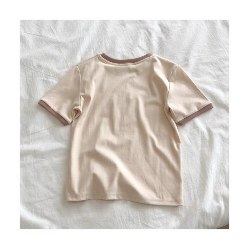 T-shirt for Women In Summer New College Style Round Neck Pullover Simple Short-sleeved Top Korean Style Loose Slim Women