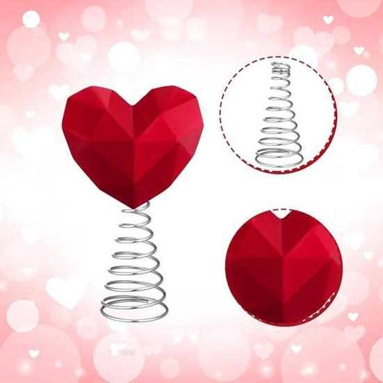 Red Heart Shaped Valentine's Day Tree Topper Romantic 3D Love Heart Ornament with Spiral Base for Wedding Party Holiday Tree Decoration