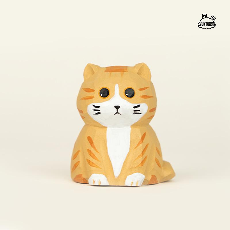 Figurină animal pisică din lemn sculptat pentru copii, ornament mic creativ de birou, decor pentru mașină, jucărie de scenă