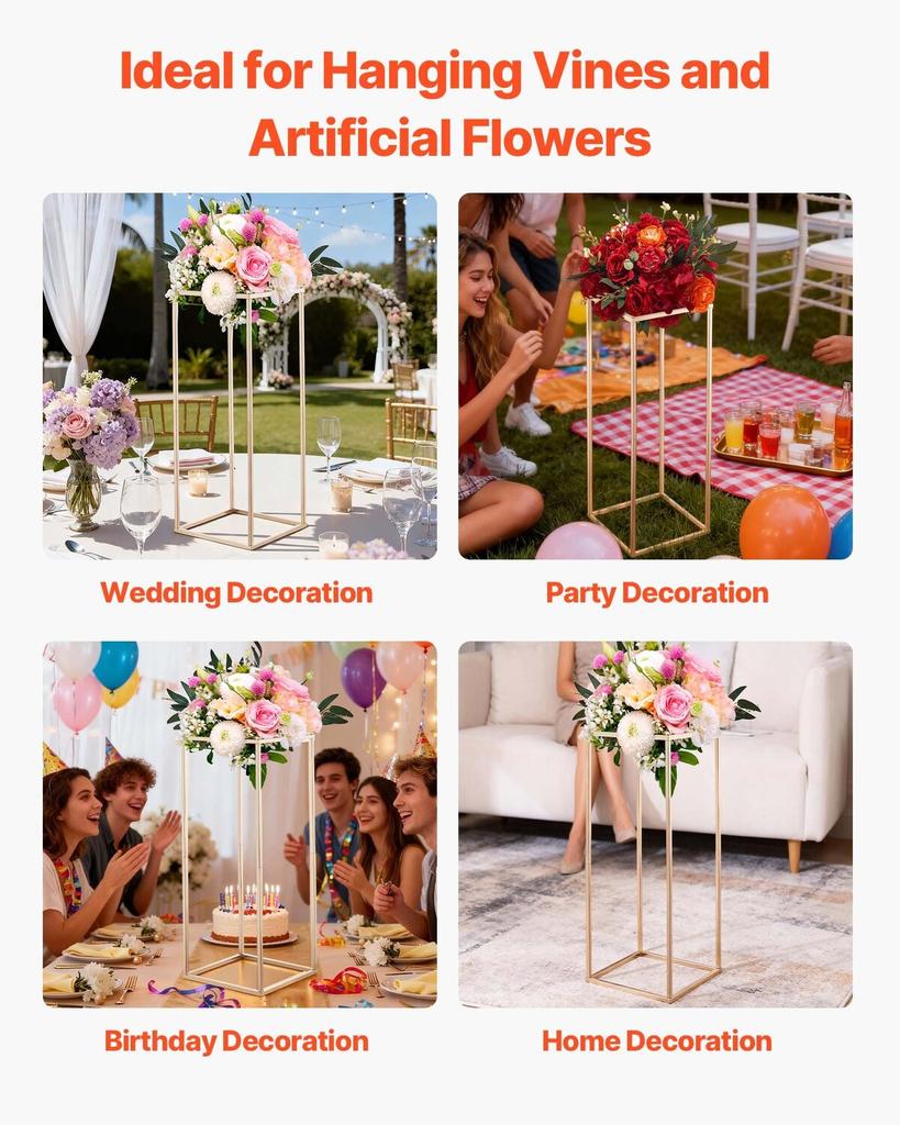 Wedding Flower Stand, 10PCS 80cm Column Flower Stand, Floral Stands with Hidden Screw, Rectangular Cubic Floral Display Rack for Wedding, Party,
