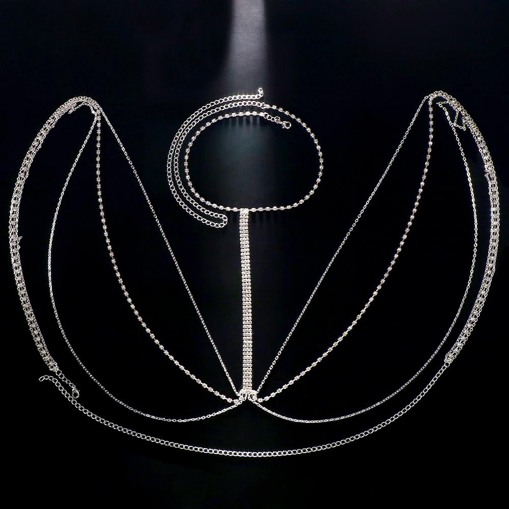 Stonefans Crystal Multilayer Chest Chain for Women High Waist Beachwear Charming Tassel Rave Outfits Bikini Body Chain Harness