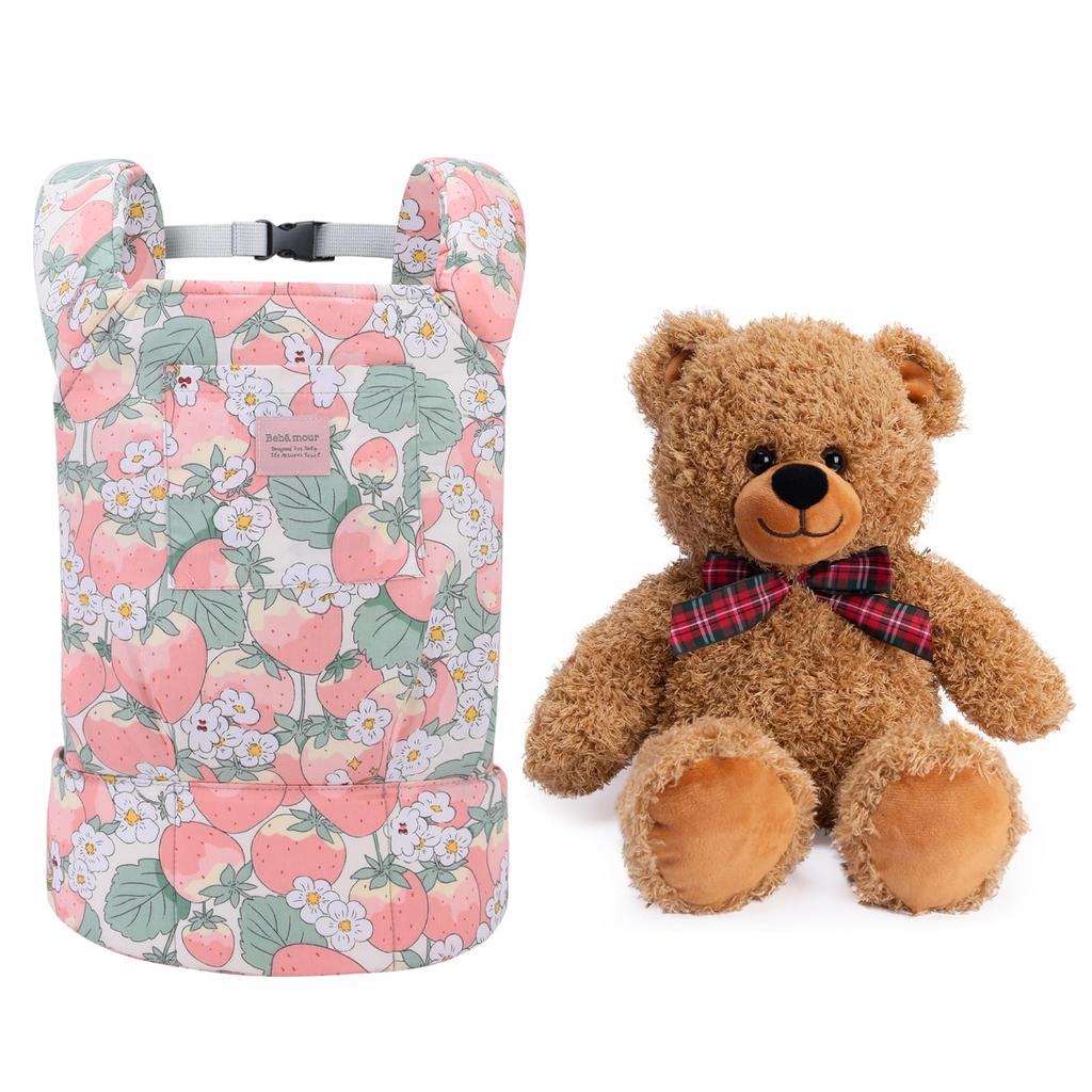 Bebamour Baby Carrier Mini Doll Carrier Cotton Carrying Parts for Dolls Pretend Play Birthday Gift [Baby Amour] 2-way (Strawberry)