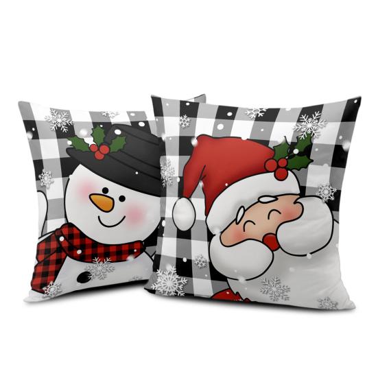 2Pcs Christmas Tree Pillowcase Santa Claus Snowman Pattern Zipper Invisible Lightweight Breathable Winter Pillow Cover