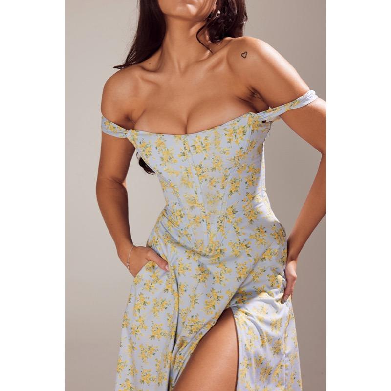 Women's Suspender Sexy Slit Floral Dress