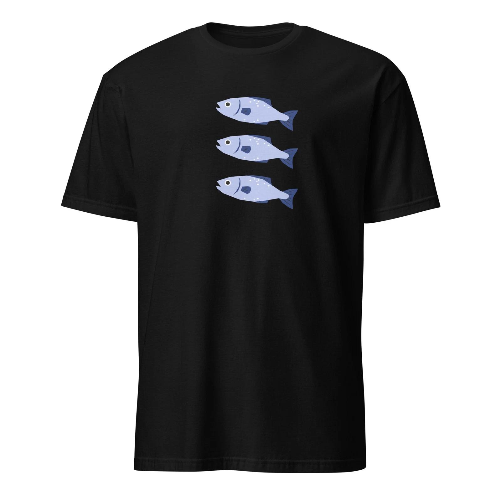 

Three Blue Fish Minimalist T-T-Shirt - Coastal Nautical Graphic, Ocean Art Tee 3XL