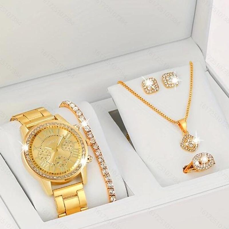5-Piece Women's Versatile Quartz Wristwatch Set with Steel Band