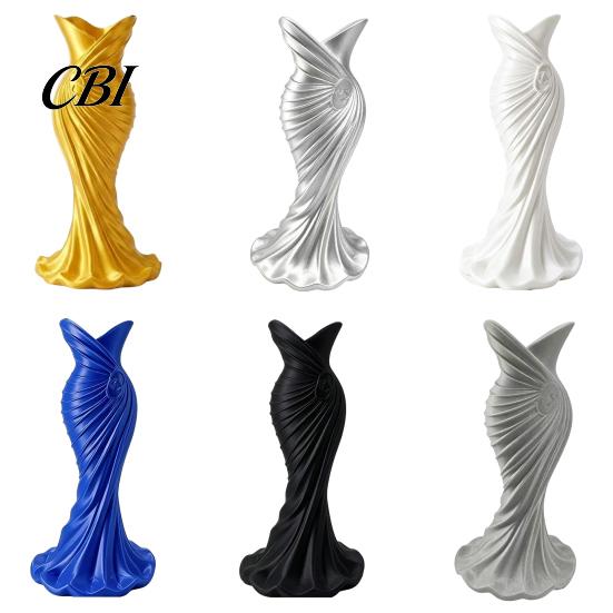 Unique Ornamental Vase 3D Printed Evening Gown Shaped Vase, Elegant Dress Sculpture High-end Texture Flower Pot, Minimalist Home Ornament for Entryway