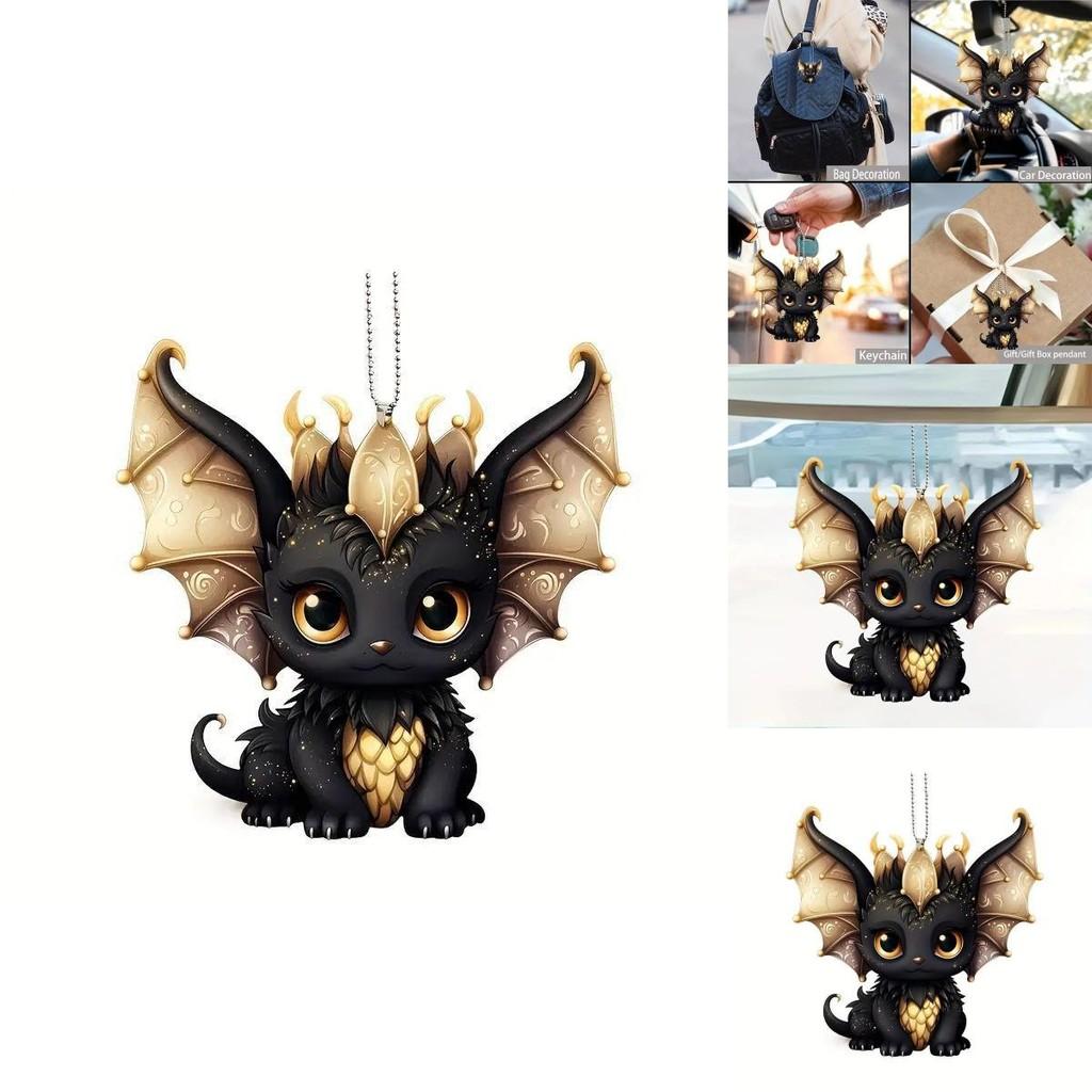 Car Decor Acrylic Flat Surface Black Dragon Pendant With Cartoon Style For Vehicle Interior Enhancement