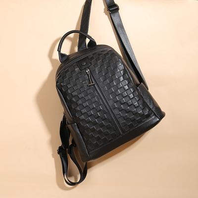 Genuine Leather Women's Bag Checkerboard Check Backpack Women's Premium Sense Large Capacity School Bag Casual Commuter Travel Backpack