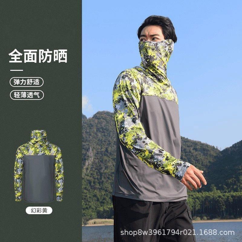 Mens UPF 50 Quick-Dry Fishing Sun Protection Hooded Rash Guard T-Shirt Beach Surfing Outdoor Activities