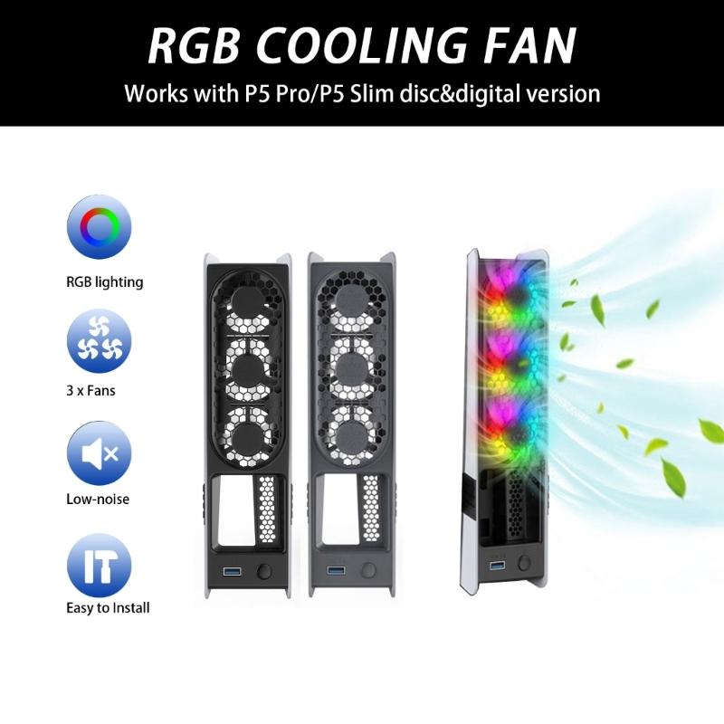 Innovative Cooling Fan for P5 Slim/Professional Console with Colorful LED Lighting Effect Build-in 3pcs Low Noise Fan