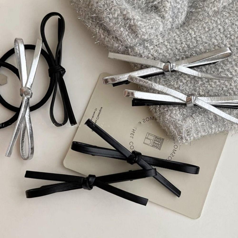 

Заколка-бантик из искусственной кожи с серебряным бантом, серебряная заколка-бантик, милая Лолита style 1