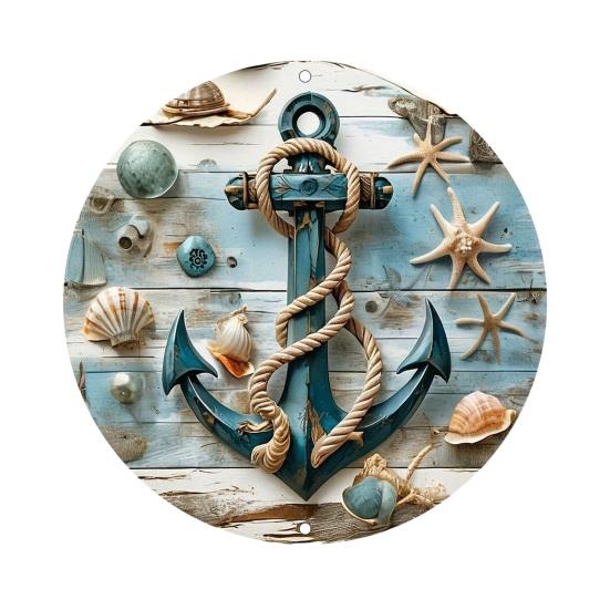 Decorative Hanging Sign Lightweight Wooden Wall Art Sign with Marine Elements Rudder Lifebuoy