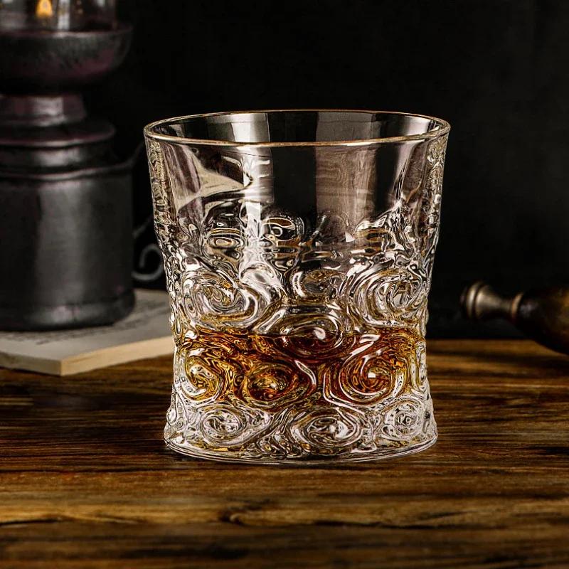 300ml Glas Kristall Tassen Kreatives Weinglas Reliefmuster Becher Trinkgeschirr Bar Party Whiskey Bierglas Transparentes Brandyglas