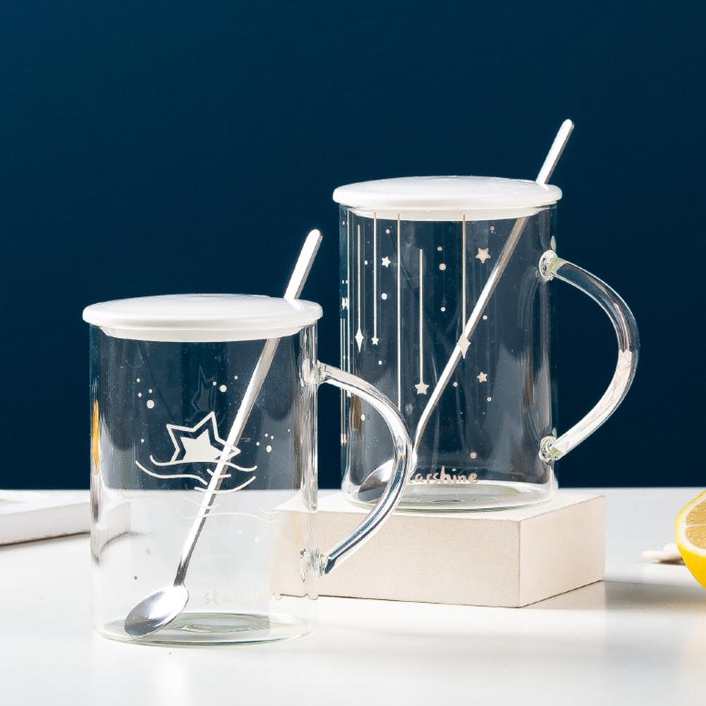 Astronomy Lovers Glass Mugs 480ml Light Changing Mug with Spoon Lid Constellation Luminous Mug Night Sky Birthday New Year Gifts