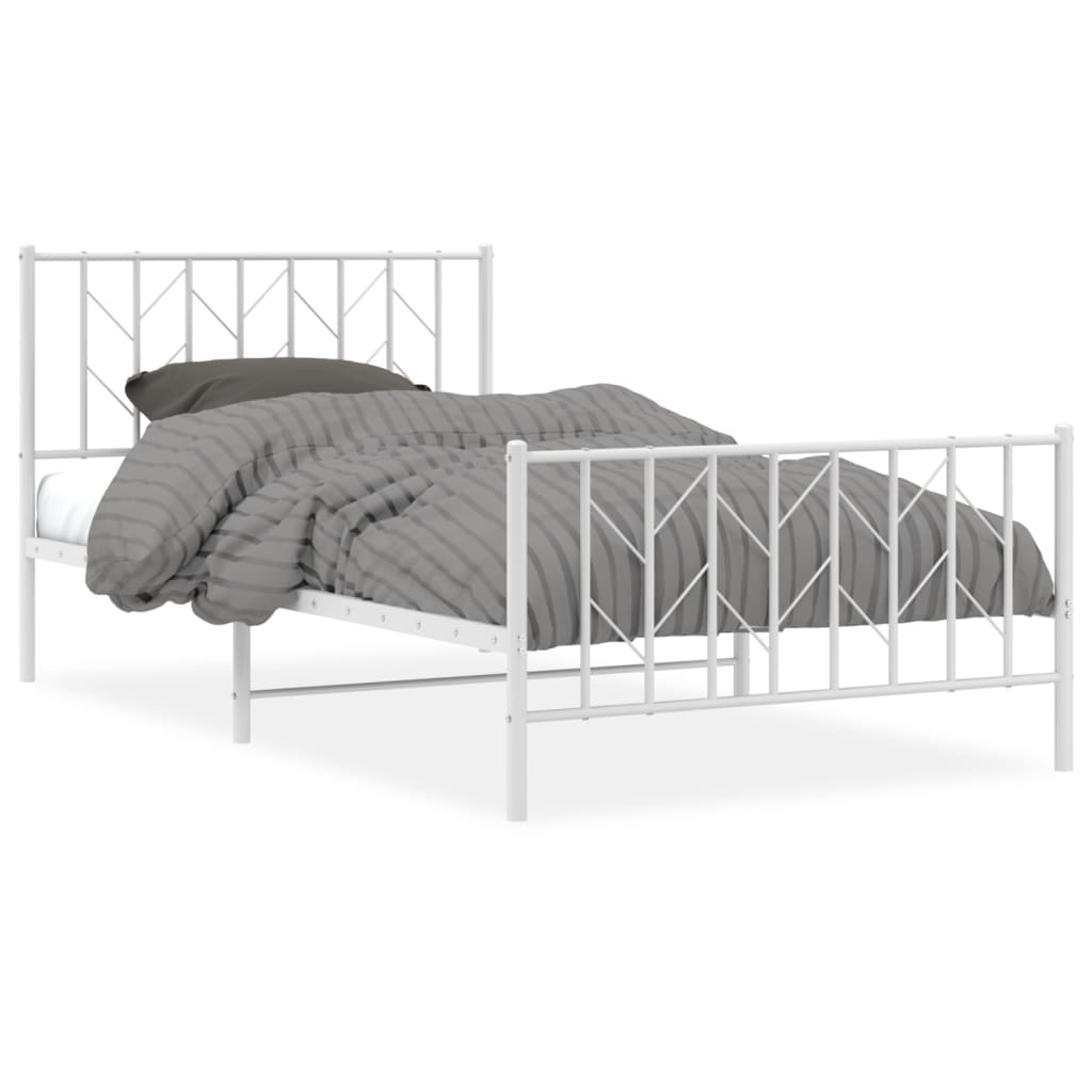 Metal Bed Frame with Headboard and Footboard White 107 X 203 Cm
