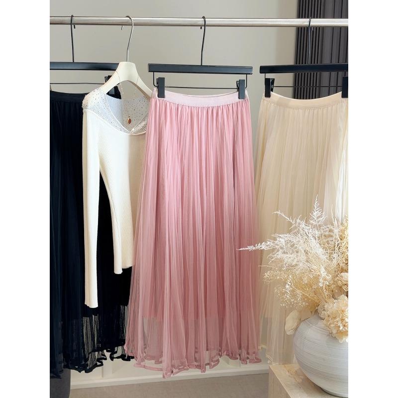 Elegant super fairy mesh splicing skirt women's spring and summer new high waist and thin temperament medium and long fairy skirt