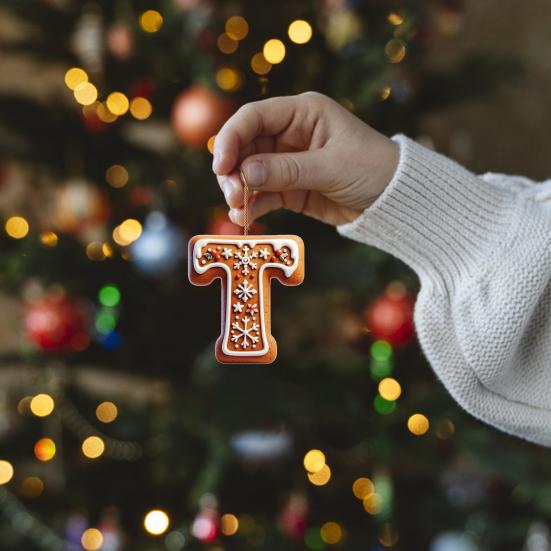 1/26Pcs Gingerbread Alphabet Ornaments 26 Initial Letter Candy Cane Pendant with Berries Pattern Mini Monogram