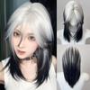 Samurai Head Mullet Head Wigs Gothic Style Wolf Tail Hair Black and White Gradient Wigs Carnival