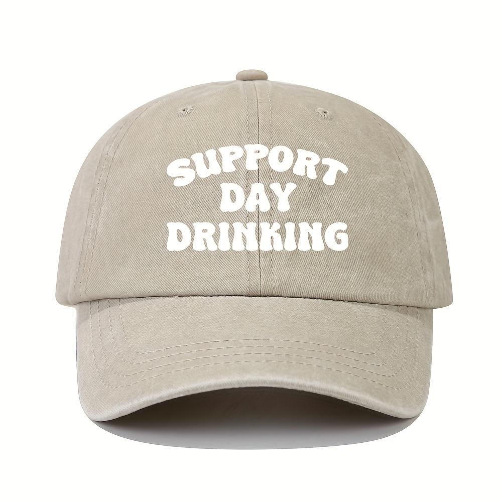 Verstellbare Snapback Baseballkappe für Damen Humorvolles Tagestrinken Design mit Unterstützung Tagestrinken Text Leichtgewichtig Gewaschener Text