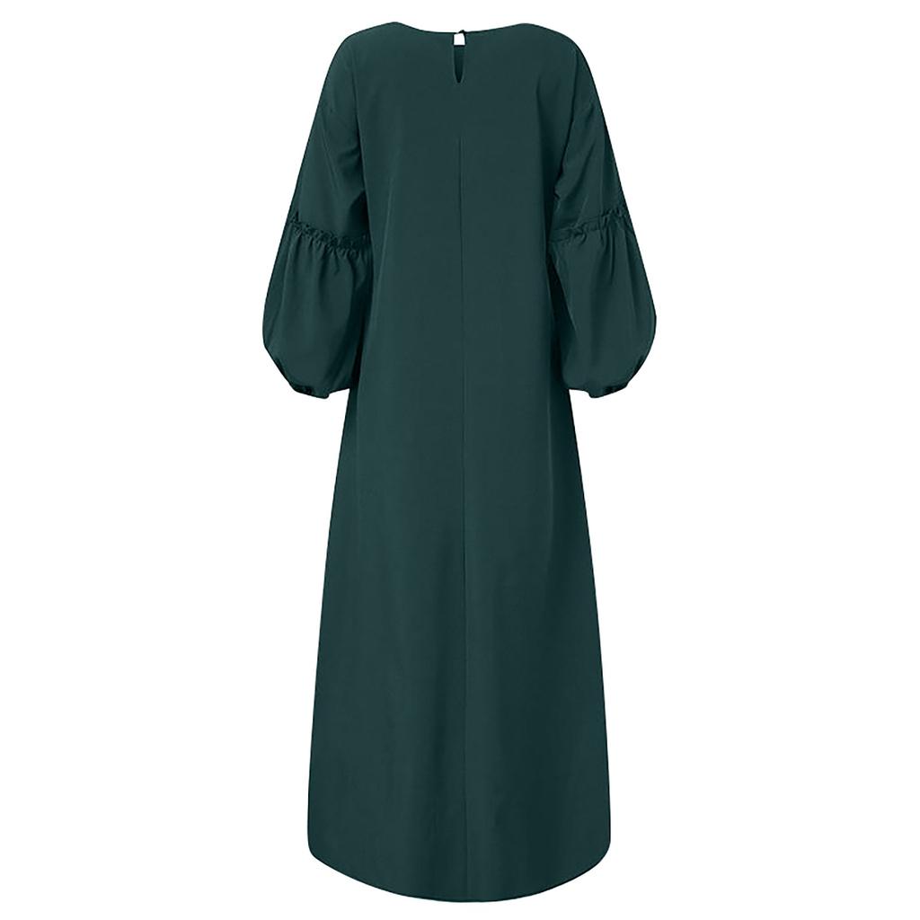 Muslim New Women's Solid Color Fashion Casual Long Sleeve Ruffle Dresses