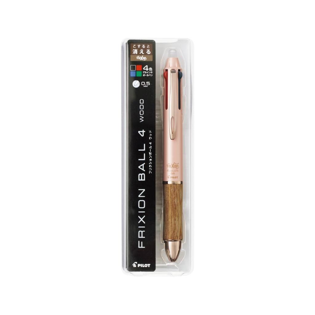 PILOT Frixion Ball 4 Wood Ballpoint Coral Pink Multi-Color Pen, 0.5mm, (LKFB3SEFCP)
