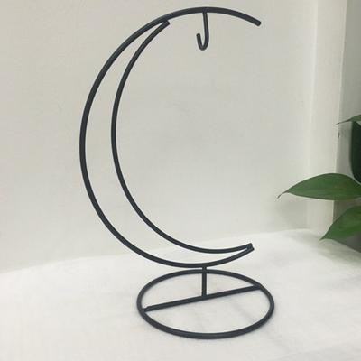 Black Moon Shape Hanging Plant Holder Iron Frame For Miniature Landscape Display Geometric Home Garden Plant Ties Supports