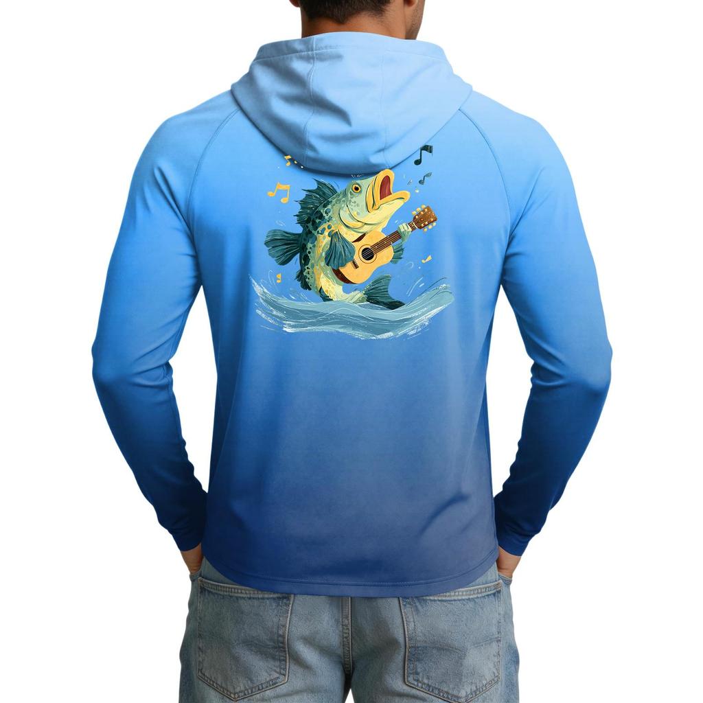 Men's UPF50+ Sun Protection Shirt Lightweight Stretch Long Sleeve Hooded Outdoor Fishing Sports Top with UV Blocking Fabric