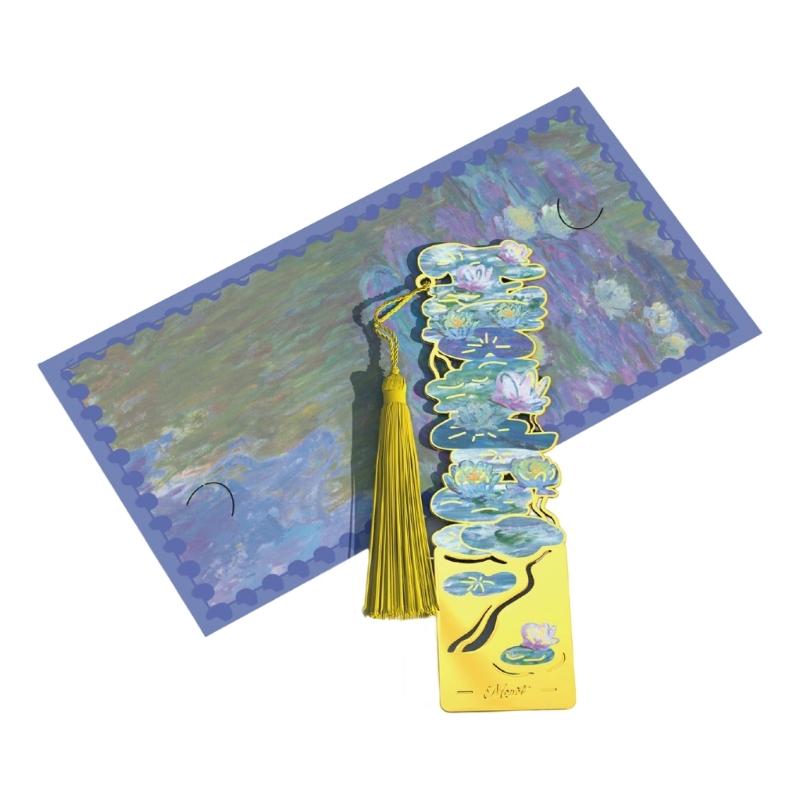 Oil Painting Metal Bookmarks with Tassels Book Page Marker Hollowed Flower Engraved Bookmarks Gifting for Book Lover