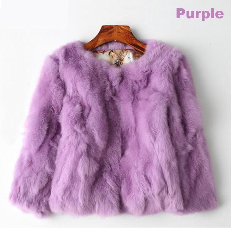 Lady Real Genuine Rabbit Fur 3/4 Sleeve Outwear Winter Warm Jacket Furry Coat