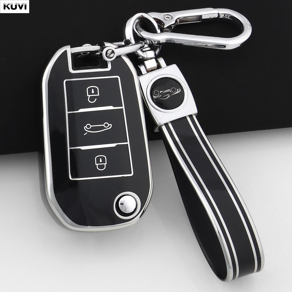 TPU Car Folding Key Case Cover Shell For Peugeot 208 308 408 508 2008 3008 4008 5008 For Citroen C3 C4 CACTUS C6 C8 Accessories