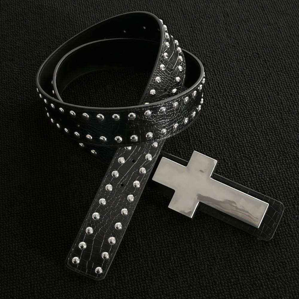 Black Color Punk Studded Belt Studded Design Cross Hip Hop Belt Harajuku Style Belt Goth Style