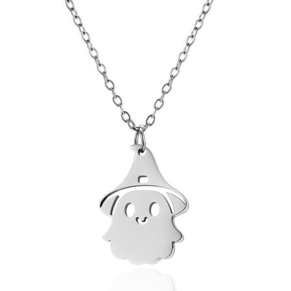 316L Stainless Steel Halloween Ghost Pendant Pumpkin Necklace for Women Men Gold Color Cat Necklace Friendship Jewelry Gift