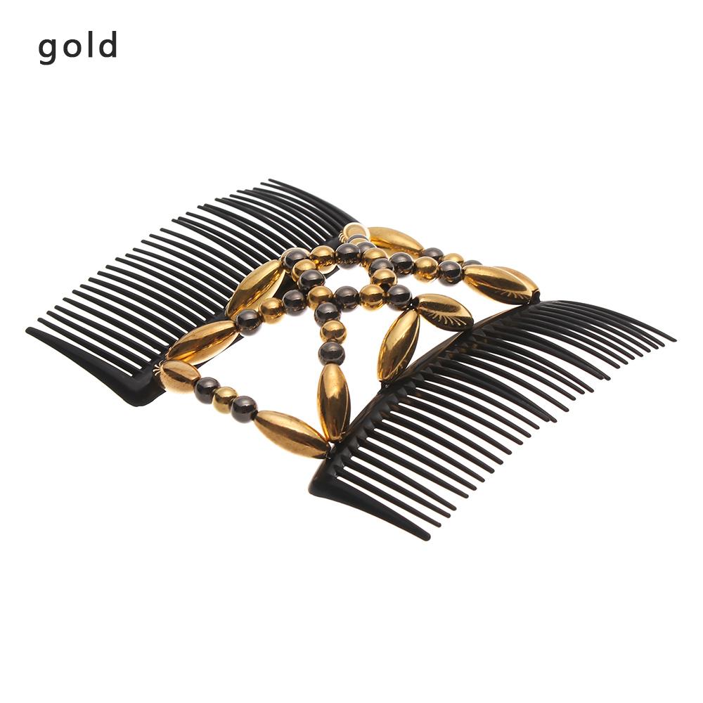Women Magic Hair Comb Hairpins Elastic Hairpin Stretch Double Hair Comb Handmade Beaded Hair Clip DIY Hair Styling Tool